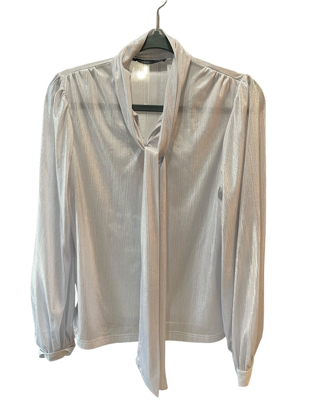 Zanzea Silver Shimmery Tie-Neck Blouse…SzM